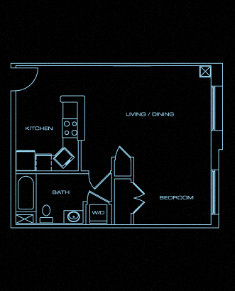 Floor plan for studio, 1 bath, 561 sqft